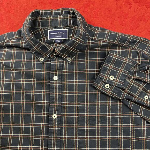 Charles Tyrwhitt Flannel‎ Shirt Mens XXL Blue Plaid Classic Fit Non Iron Button - Picture 1 of 10